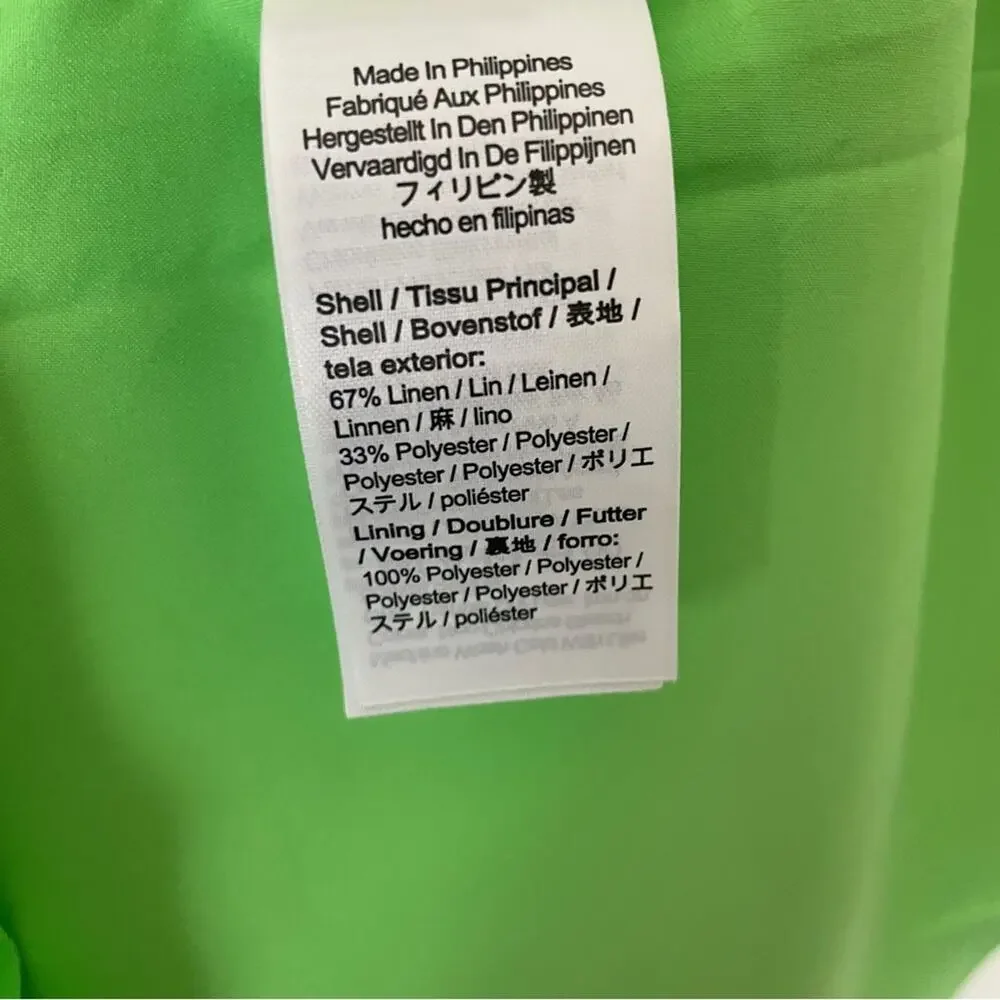 J. Crew Lime Green V-neck Midi Dress Puff Sleeve Linen Blend NWT Sz 4
